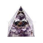 Orgonite Pyramid Resin Energy Generators, Reiki Natural Amethyst Chips & Stainless Steel Wire Inside, for Home Office Desk Decoration, 49.5~50.5x49.5~50.5x49.5~50.5mm(DJEW-N005-02A)