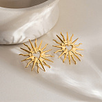 Sun 304 Stainless Steel Stud Earrings for Women, Real 18K Gold Plated, 30x30mm(EJEW-A157-01G)