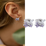 1 Pair Brass Micro Pave Cubic Zirconia Stud Earrings, Butterfly, Platinum, 9x7.5mm(EJEW-LP0004-67P)