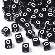 Opaque Acrylic Beads, Horizontal Hole, Alphabet Style, Cube, Black & White, Letter.O, 5x5x5mm, Hole: 2mm, about 5000pcs/500g(SACR-N002-01O)