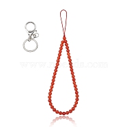 Natural White Jade and Iron Alloy Lobster Claw Clasp Keychain, with Braided Nylon Thread, 27~27.5cm(HJEW-SW00007-16)