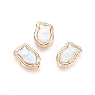 Natural Cultured Freshwater, with Golden Plated Brass Edge, White, 21~22x14~15x5mm, Hole: 0.7mm(X-PEAR-G010-02G)