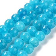 Dyed Natural Malaysia Jade Beads Strands, Round, Deep Sky Blue, 8mm, Hole: 1.2mm, about 23pcs/strand, 7.28 inch(18.5cm)(G-G021-02B-02)