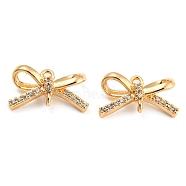 Brass Micro Pave Clear Cubic Zirconia Connector Charms, Bowknot Links, Real 18K Gold Plated, 7.5x14x5mm, Hole: 1mm(KK-D048-05G)