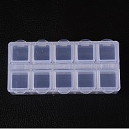 Cuboid Plastic Bead Containers, Flip Top Bead Storage, 10 Compartments, White, 8.8x4.4x2.05cm(X-CON-N007-01)