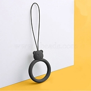 Ring with Bear Shapes Silicone Mobile Phone Finger Rings, Finger Ring Short Hanging Lanyards, Black, 9.5~10cm, Ring: 40x30x9mm(MOBA-PW0001-20F)