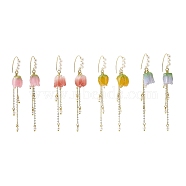 Plastic Flower with Imitation Pearl Beaded Dangle Earrings, Golden Brass Tassel Long Drop Earrings for Women, Mixed Color, 85~87mm, Pin: 0.9mm(EJEW-JE05128)