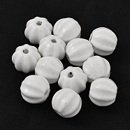 Handmade Porcelain Beads, Bright Glazed Porcelain, Pumpkin, White, 13x12mm, Hole: 2mm(PORC-Q204-7)