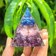 Orgonite Pyramid Resin Energy Generators, Reiki Amethyst & Lapis Lazuli Chips Tree of Life for Home Office Desk Decoration, 60mm(PW-WGF4D8D-02)