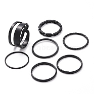 Alloy Simple Thin Finger Rings Set, with Curb Chain Shape Ring, Stackable Rings for Women, Electrophoresis Black, 1~10mm, Inner Diameter: 15.4~17.2mm, 7pcs/set(RJEW-D116-01EB)