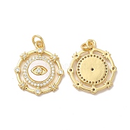 Rack Plating Brass Micro Pave  Cubic Zirconia Pendants, with Jump Rings, Cadmium Free & Lead Free, Long-Lasting, Flat Round & Eye, Real 18K Gold Plated, 20x18x2mm, Hole: 3mm(KK-B068-40G)