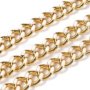 Golden Brass Enamel Curb Chain, Twisted Chain, Long-Lasting Plated, with Spool, Unwelded, White, 10.5x8x3.5mm, 32.8 Feet(10m)/roll(CHC-H103-07J-G)