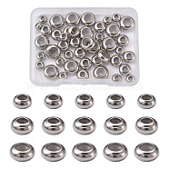 304 Stainless Steel Beads, with Rubber Inside, Slider Beads, Stopper Beads, Rondelle, Stainless Steel Color, 6~10x3~5mm, Hole: 3~5mm, Rubber Hole: 2~3.5mm, 45pcs/box(STAS-CD0001-05P)