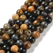Natural Agate Beads Strands, Dyed & Heated, Faceted, Round, Dark Goldenrod, 10mm, Hole: 0.8mm, about 37pcs/strand, 14.96''(38cm)(G-M437-B01-01A)