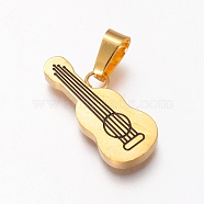 304 Stainless Steel Pendants, with Enamel, Guitar, Golden, 23.5x10x2.5mm, Hole: 7x4mm(STAS-I121-15G)