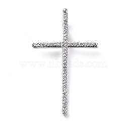 Brass Micro Pave Cubic Zirconia Pendants, Cross, Clear, Platinum, 37x22.5x2mm, Hole: 1.5x4mm(ZIRC-G157-16P-04)