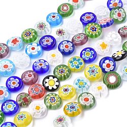 Flat Round Handmade Millefiori Glass Beads, Mixed Color, 12x5mm, Hole: 1mm, about 32pcs/strand, 14.1 inch(LK-R004-21)