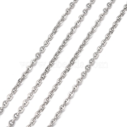 304 Stainless Steel Men's Necklace Chains, Soldered, Stainless Steel Color, Flat Oval, 3x2.5mm(STAS-N051-02)