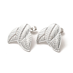 304 Stainless Steel Stud Earrings Findings, with Vertical Loop, Leaf, Stainless Steel Color, 19.5x22mm, Hole: 2.5mm, Pin: 0.8mm(EJEW-I281-42P)