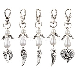 Angel & Wing Alloy Pendant Decoration, Swivel Lobster Claw Clasps for Bag Ornaments, Antique Silver & Platinum, 81~90mm(HJEW-JM02307)