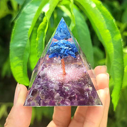 Orgonite Pyramid Resin Energy Generators, Reiki Amethyst & Lapis Lazuli Chips Tree of Life for Home Office Desk Decoration, 60mm(PW-WGF4D8D-02)