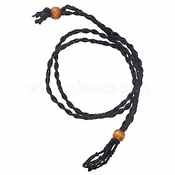 Adjustable Braided Waxed Cord Macrame Pouch Necklace Making, Interchangeable Stone, with Wood Beads, Black, 17.7 inch(45cm), Pouch Hole: 10mm(MAK-WH0008-02B)