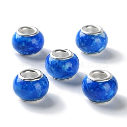 Brass Cores Acrylic European Beads, Round, Large Hole Bead, Silver, Royal Blue, 14x10mm, Hole: 5mm(OACR-M024-06S-01)