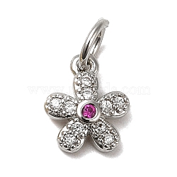 Rack Plating Brass Pendants, with Cubic Zirconia, Lead Free & Cadmium Free, Flower, Platinum, 9x7.5x2mm(KK-M271-07P)