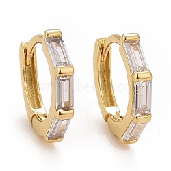 Clear Cubic Zirconia Rectangle Hoop Earrings, Rack Plating Brass Jewelry for Women, Cadmium Free & Lead Free & Nickle Free, Real 18K Gold Plated, 12x12.5x2mm, Pin: 0.8mm(EJEW-I265-08G)