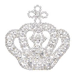 1Pc Rack Plating Brass Big Pendants, with Rhinestone, Crown Charms, Silver, 72x70x4.5mm(KK-FG0001-24B)