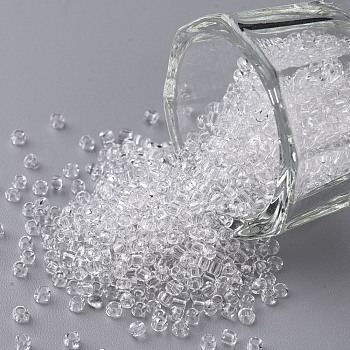 (Repacking Service Available) Glass Seed Beads, Transparent, Round, White, 12/0, 2mm, Hole: 1mm, about 12G/bag