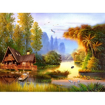 Scenery DIY Diamond Painting Kit, Including Resin Rhinestones Bag, Diamond Sticky Pen, Tray Plate and Glue Clay, Colorful, 400x400mm