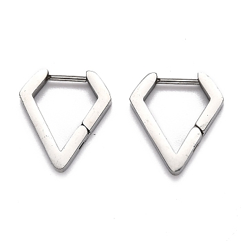 304 Stainless Steel Huggie Hoop Earrings, Diamond Shape, Stainless Steel Color, 17x15.5x3mm, Pin: 1mm