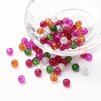 Baking Painted Crackle Glass Beads, Christmas Mix, Round, Mixed Color, 6~6.5x5.5~6mm, Hole: 1mm, about 200pcs/bag