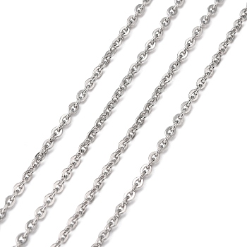 304 Stainless Steel Men's Necklace Chains, Soldered, Stainless Steel Color, Flat Oval, 3x2.5mm