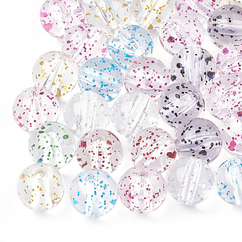 Transparent Acrylic Beads, with Glitter Powder, Round, Mixed Color, 10mm, Hole: 1.8mm, about 960pcs/500g