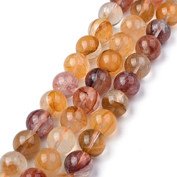 Natural Hematoid Quartz/Ferruginous Quartz Beads Strands, Round, 10~10.5mm, Hole: 0.8mm, about 38~39pcs/strand, 15.35~15.74 inch(39~40cm)