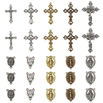 Tibetan Style Pendants and Tibetan Style Alloy Chandelier Components Links, Rosary Center Pieces, Mixed Shapes, Mixed Color, 10.8x7.4x1.8cm, 70pcs/box