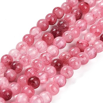 Natural Green Jade Beads Strands, Round, Dyed, Cerise, 4~4.5mm, Hole: 0.5~0.6mm, about 91pcs/strand, 15.59~15.63''(39.6~39.7cm)