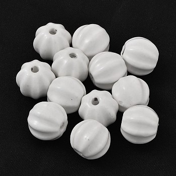 Handmade Porcelain Beads, Bright Glazed Porcelain, Pumpkin, White, 13x12mm, Hole: 2mm
