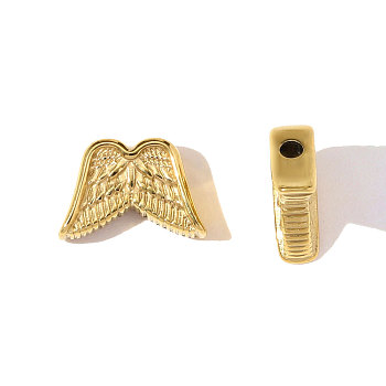 304 Stainless Steel Beads, Wings, Ion Plating(IP), Mirror Polished Finish, Real 18K Gold Plated, 13x8mm, Hole: 1.6mm