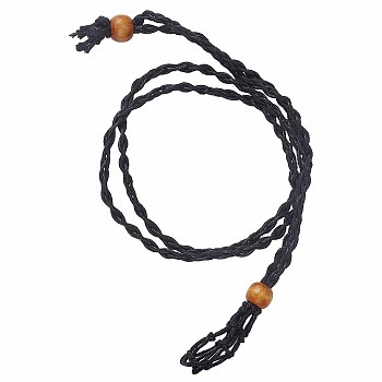 Adjustable Braided Waxed Cord Macrame Pouch Necklace Making, Interchangeable Stone, with Wood Beads, Black, 17.7 inch(45cm), Pouch Hole: 10mm
