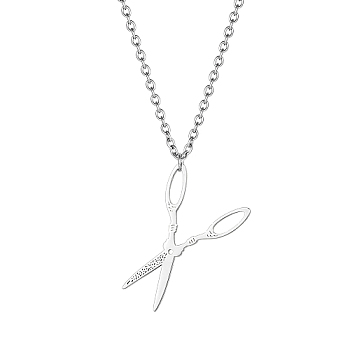 Stainless Steel Pendant Necklaces, Scissor, Stainless Steel Color, 17.72 inch(45cm)