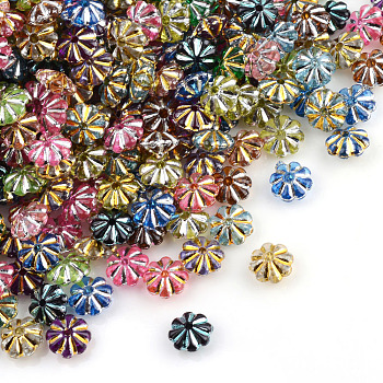 Plating Transparent Acrylic Beads, Metal Enlaced, Flower, Mixed Color, 6.5x6.5x3.5mm, Hole: 1mm