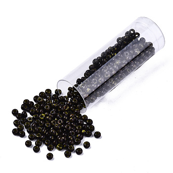 Czech Glass Beads, Round Glass Seed Beads, Baking Paint Style, Coffee, 8/0, 3x2mm, Hole: 1mm, about 10g/bottle