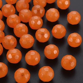 Imitation Jelly Acrylic Beads, Faceted, Round, Dark Orange, 12x11.5mm, Hole: 1.8mm, about 560pcs/500g