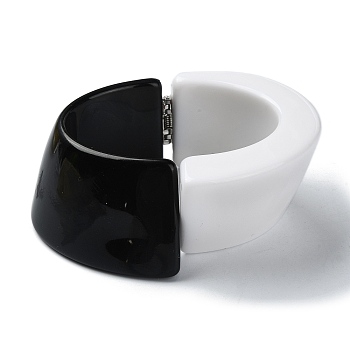 Acrylic Plain Hinged Cuff Bangle, Black and White, Inner Diameter: 2-5/8 inch(6.7cm)