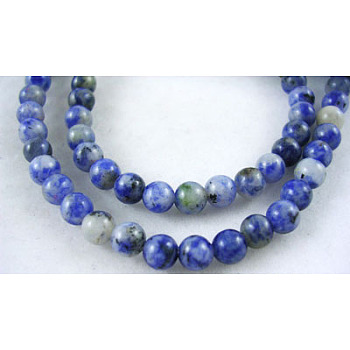 Natural Blue Spot Jasper Beads, Round, Cornflower Blue, 4mm, Hole: 0.8mm, about 87pcs/strand, 15 inch