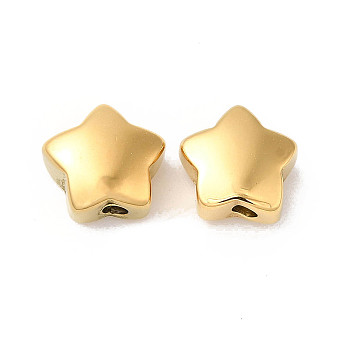 Manual Polishing 304 Stainless Steel Beads, Star, Real 18K Gold Plated, 11x12x6mm, Hole: 2.5mm