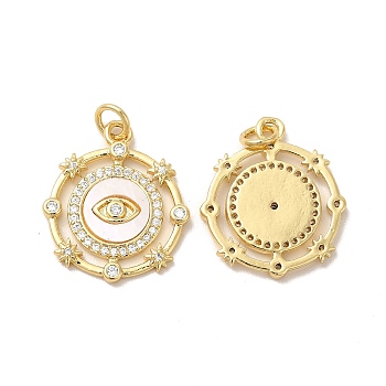 Rack Plating Brass Micro Pave  Cubic Zirconia Pendants, with Jump Rings, Cadmium Free & Lead Free, Long-Lasting, Flat Round & Eye, Real 18K Gold Plated, 20x18x2mm, Hole: 3mm